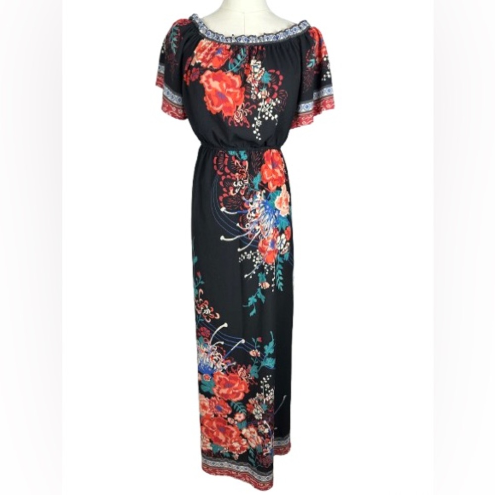 Flying Tomato Black Maxi Dress with Red Floral Print